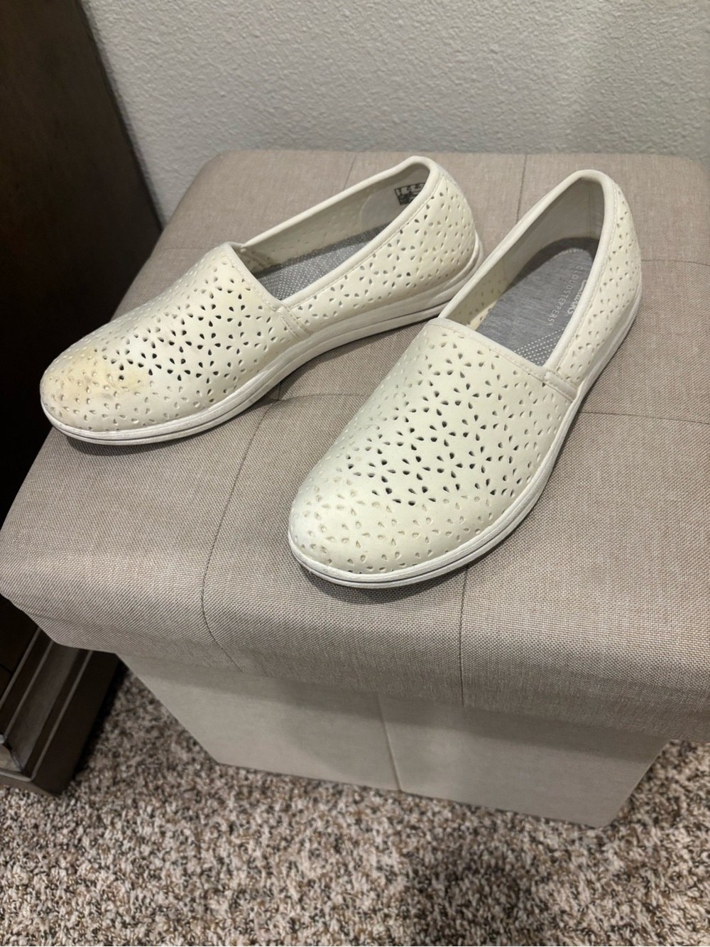 Clark’s Cloud Steppers Perforated Slip-On Comfort Flats - White